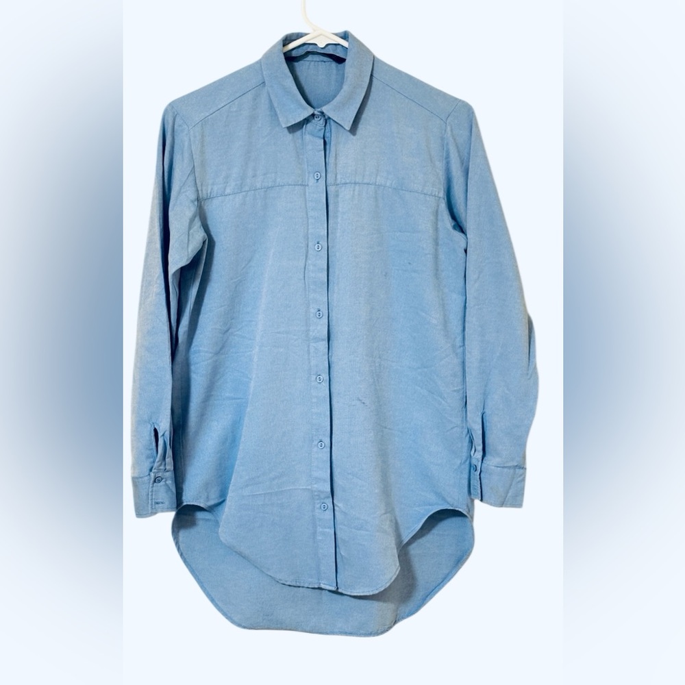Zara Basic Oxford Light Blue Button Down Shirt Wo… - image 1